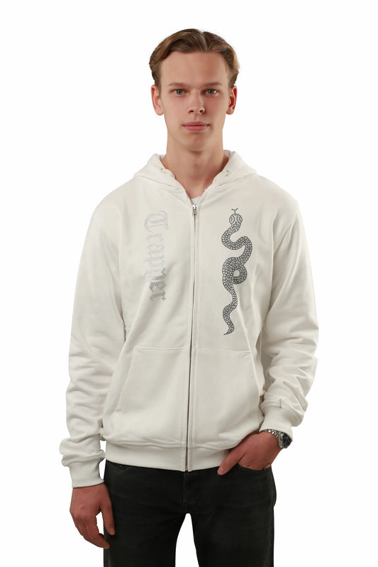 Trapper Snake Zip Up Hoodie White